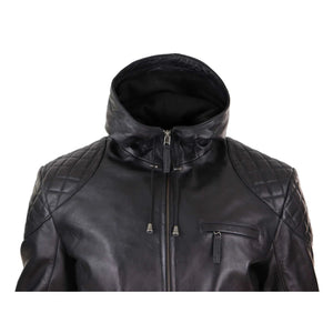 Kurtka motocyklowa męska z kapturem ze skóry naturalnej casual zapinana na zamek retro miejska - Czarny - Infinity Leather - 4