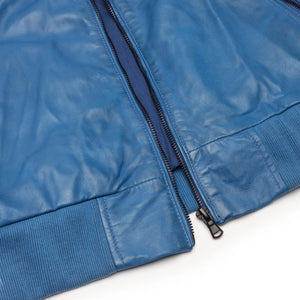 Men's Hooded Leather Bomber Jacket Red Stripes Quilted - Blue - Aviatrix - 9