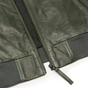 Men's Hooded Leather Bomber Jacket Red Stripes Quilted - Green - Aviatrix - 18