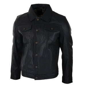 Herren Vintage Denim Stil Leder Jacke im Retro Stil Schwarz Braun - Infinity Leather - 2