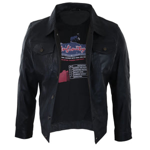 Herren Vintage Denim Stil Leder Jacke im Retro Stil Schwarz Braun - Infinity Leather - 3