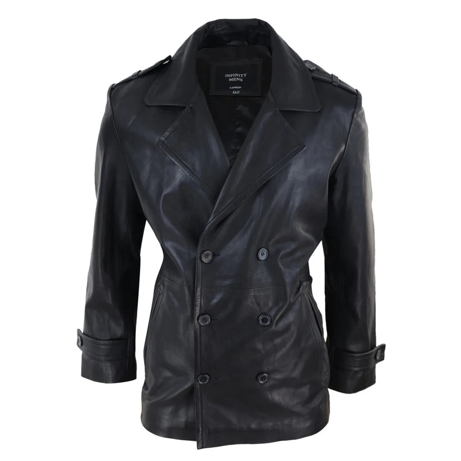 Giacca Lunga da Uomo Giaccone Marinaio a Doppio Petto Classico Sherlock - Infinity Leather - 1