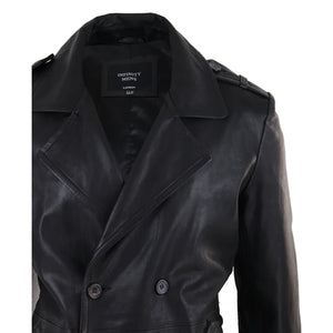 Czarna 3/4 dwurzędowa skórzana marynarka męska pea coat Sherlock marynarski klasyczny - Infinity Leather - 3
