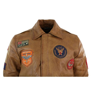 Herren-Air-Force-Piloten-Bomberjacke aus Leder mit hellbraunem Abzeichen - Infinity Leather - 6