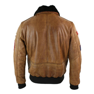 Herren-Air-Force-Piloten-Bomberjacke aus Leder mit hellbraunem Abzeichen - Infinity Leather - 7