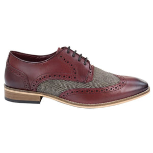 Mens Leather & Tweed 1920s Gatsby Shoes - Burgundy - House of Cavani - 10