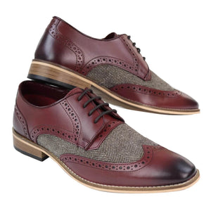Mens Leather & Tweed 1920s Gatsby Shoes - Burgundy - House of Cavani - 12