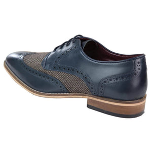 Mens Leather & Tweed 1920s Gatsby Shoes - Navy - House of Cavani - 4