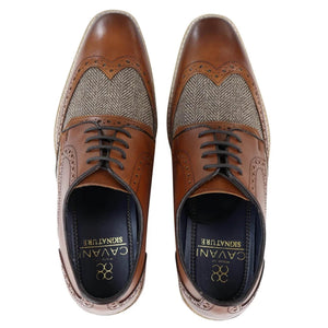 Mens Leather & Tweed 1920s Gatsby Shoes - Tan - House of Cavani - 8