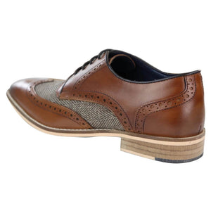 Mens Leather & Tweed 1920s Gatsby Shoes - Tan - House of Cavani - 9