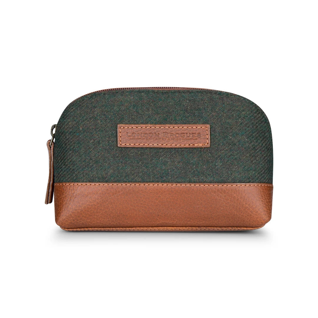 Sac trousse de toilette pour homme cuir et tweed fermeture éclair style classique British - vert - tweed TU - TruClothing.com - 1