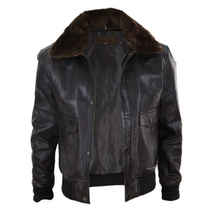 Veste homme aviateur bomber cuir véritable col fourroure amovible style pilote - Infinity Leather - 3