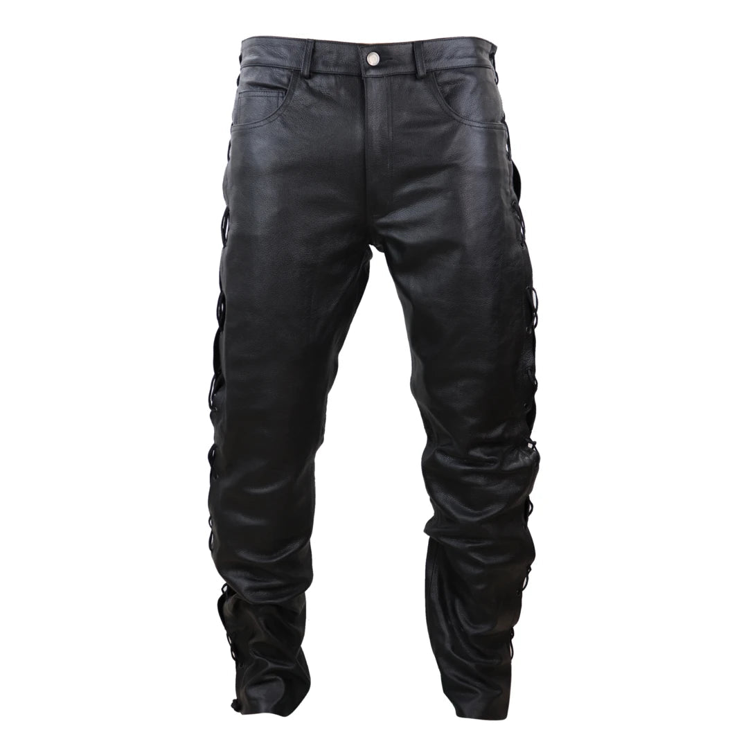 Men's Leather Biker Jeans Tassel Western Cowboy Pants Trousers - Infinity Leather - 1