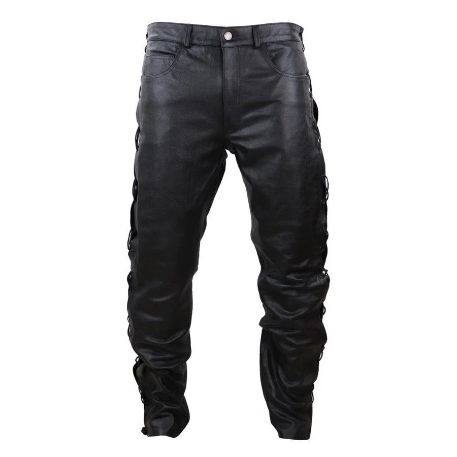 Men's Leather Biker Jeans Tassel Western Cowboy Pants Trousers - Infinity Leather - 1