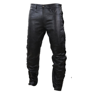 Men's Leather Biker Jeans Tassel Western Cowboy Pants Trousers - Infinity Leather - 2