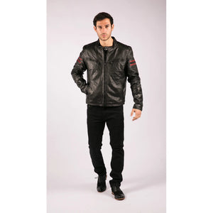Herren-Leder-Biker-Rennjacke rote Streifen Reißverschluss schwarz kurz - Aviatrix - 2