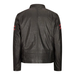 Herren-Leder-Biker-Rennjacke rote Streifen Reißverschluss schwarz kurz - Aviatrix - 5