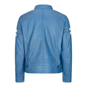 Herren-Leder-Biker-Rennjacke rote Streifen Reißverschluss schwarz kurz - Blau - Aviatrix - 10