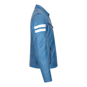 Herren-Leder-Biker-Rennjacke rote Streifen Reißverschluss schwarz kurz - Blau - Aviatrix - 8
