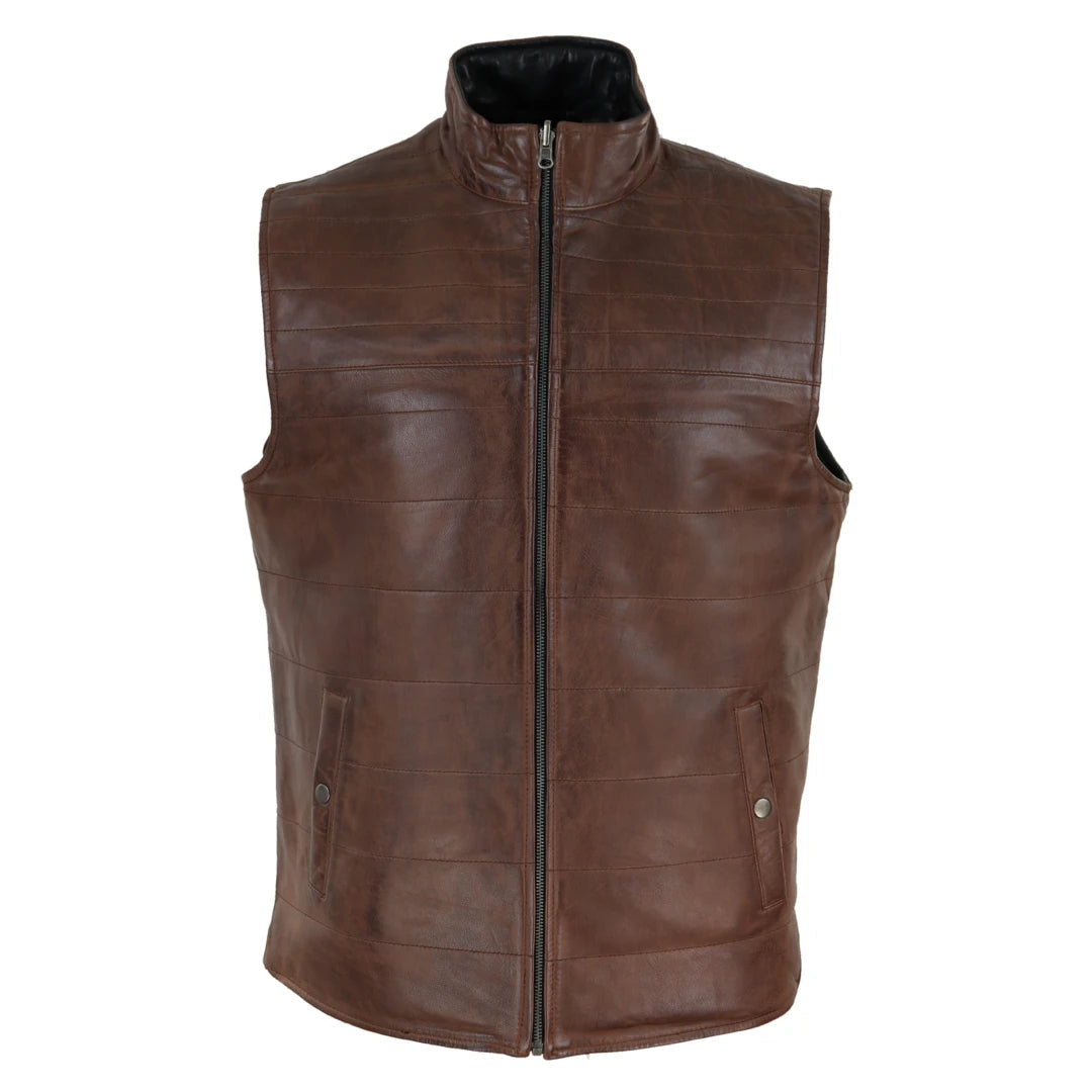 Men's Leather Black Brown Waistcoat Gilet Reversible Vest - Infinity Leather - 1