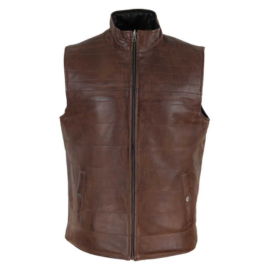 Men's Leather Black Brown Waistcoat Gilet Reversible Vest - Infinity Leather - 1