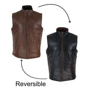 Men's Leather Black Brown Waistcoat Gilet Reversible Vest - Infinity Leather - 3