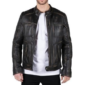 Herrenjacke Retro Echtleder Schwarz Braun Biker Stil mit Reißverschluss - Infinity Leather - 1