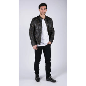 Herrenjacke Retro Echtleder Schwarz Braun Biker Stil mit Reißverschluss - Infinity Leather - 3