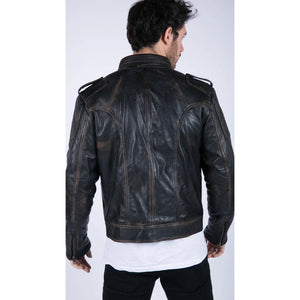 Blouson style rétro biker pour homme cuir véritable noir marron délavé coupe slim et fermeture éclair - noir S - Infinity Leather - 4