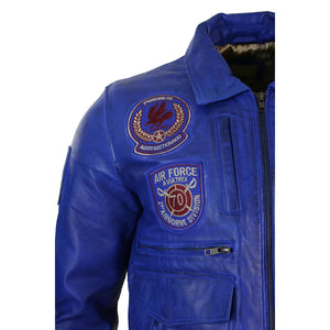 Herren-Fliegerjacke aus Leder mit Bomberabzeichen und Air Force-Pilotenmuster - Blau - Aviatrix - 13