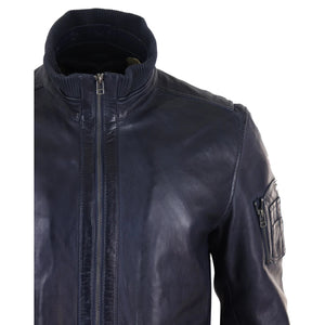 Giubbotto Casual da Uomo Bomber in Vera Pelle stile con Collo alto elasticizzato - Blu Scuro - Infinity Leather - 3