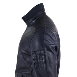 Giubbotto Casual da Uomo Bomber in Vera Pelle stile con Collo alto elasticizzato - Blu Scuro - Infinity Leather - 4
