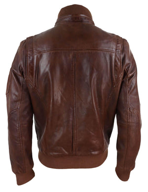 Giubbotto Casual da Uomo Bomber in Vera Pelle stile con Collo alto elasticizzato - Legno Marrone - Infinity Leather - 11