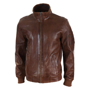 Giubbotto Casual da Uomo Bomber in Vera Pelle stile con Collo alto elasticizzato - Legno Marrone - Infinity Leather - 8