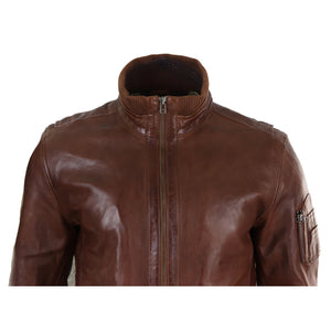 Giubbotto Casual da Uomo Bomber in Vera Pelle stile con Collo alto elasticizzato - Legno Marrone - Infinity Leather - 9