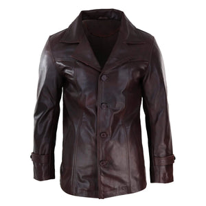 Męski klasyczny płaszcz skórzany w kolorze winno-czarnym - Infinity Leather - 1