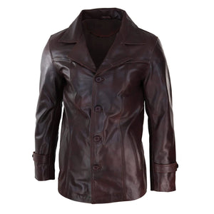 Męski klasyczny płaszcz skórzany w kolorze winno-czarnym - Infinity Leather - 2