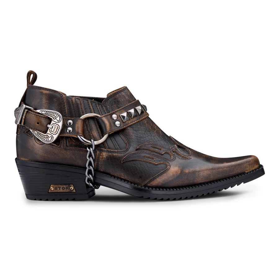 Herrenschuhe 100% Echtleder Cowboy Design Kubanischer Absatz Krokodilmuster - Braun - Etor - 1