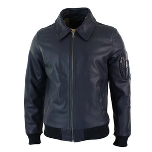 Herren-Harrington-Bomber-Klassiker-Pilotenjacke aus Leder - Marineblau - Infinity Leather - 12