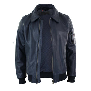 Herren-Harrington-Bomber-Klassiker-Pilotenjacke aus Leder - Marineblau - Infinity Leather - 14