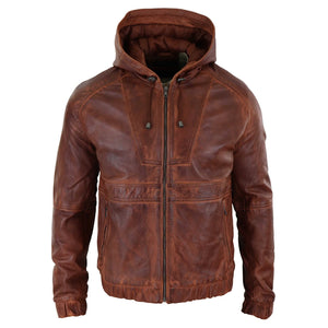 Giacca Bomber Uomo Vera Pelle Marrone Nera con Cappuccio Zip Casual Aderente - Nocciola - Infinity Leather - 6
