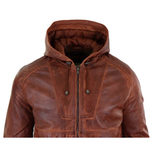 Giacca Bomber Uomo Vera Pelle Marrone Nera con Cappuccio Zip Casual Aderente - Nocciola - Infinity Leather - 8