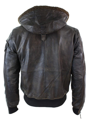 Herren-Felljacke aus Leder mit Kapuze Bomber Fliegerbraun Hellbraun - Aviatrix - 3