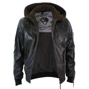 Herren-Felljacke aus Leder mit Kapuze Bomber Fliegerbraun Hellbraun - Aviatrix - 4