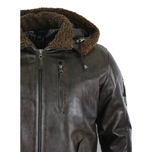 Herren-Felljacke aus Leder mit Kapuze Bomber Fliegerbraun Hellbraun - Aviatrix - 5
