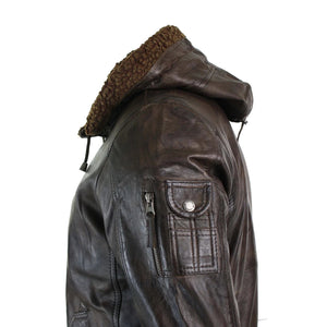 Herren-Felljacke aus Leder mit Kapuze Bomber Fliegerbraun Hellbraun - Aviatrix - 6