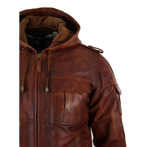 Braune Bomberjacke aus Leder mit Kapuze für Herren - Aviatrix - 3