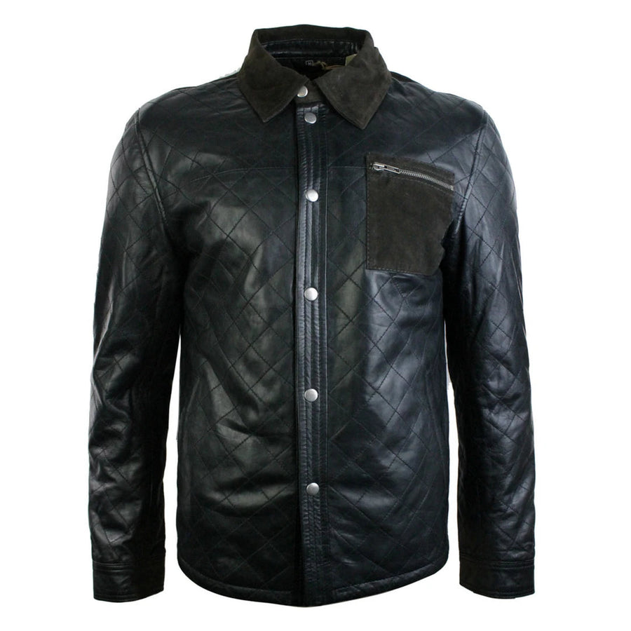 Kurtka pikowana męska skórzana Hunter Safari z naszywką z miękkiego brązowego zamszu - Infinity Leather - 1