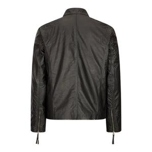 Men's Leather Jacket Biker Black Zipped Pockets Fitted - Aviatrix - 5
