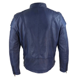 Herrenjacke 100% Echtleder Blau Braun Tailored Fit Bikder Design Retro - Marineblau - Infinity Leather - 5